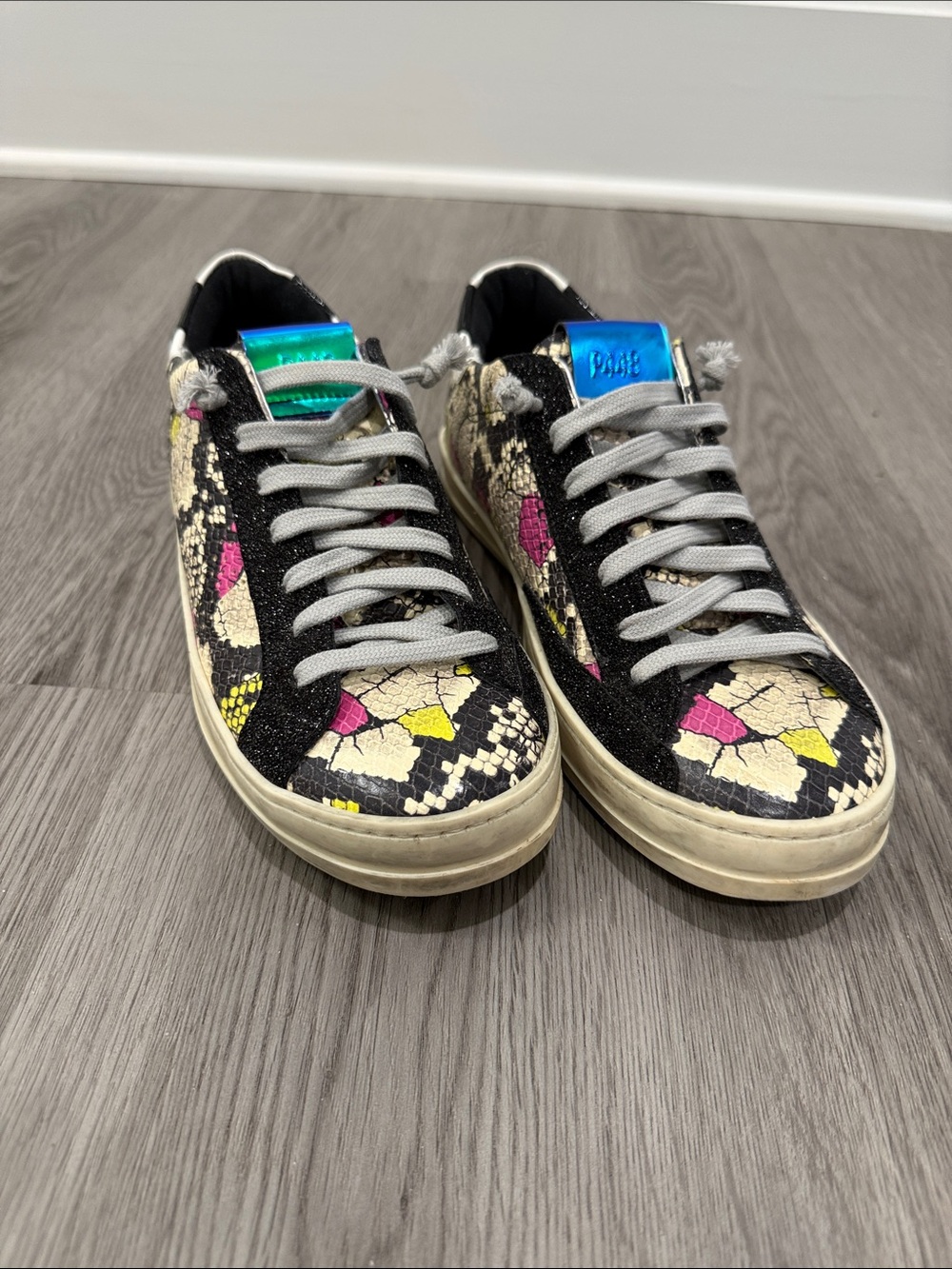 P448 Women’s Low-Top Snake-Print Sneakers with Iridescent Tongue
